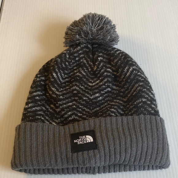 The North Face Toddler Black and Gray Pom Knit Beanie - Picture 1 of 5